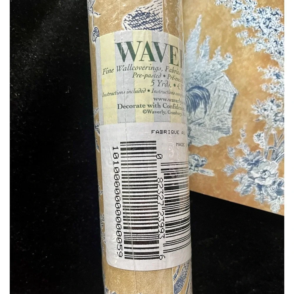 Waverly Wallpaper Border Blue Rooster Toile Tan Farmhouse 5 Yards 575754